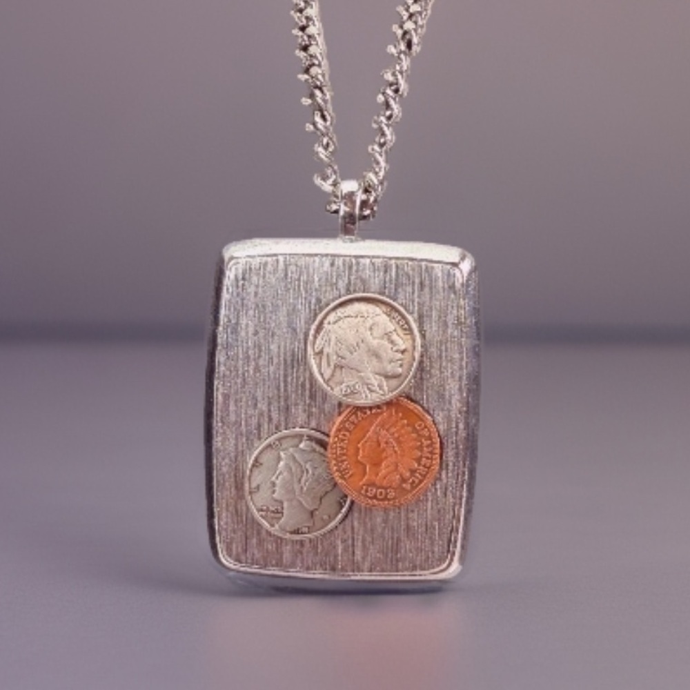 Vintage Silvertone Minature Coin Pendant Chain Necklace
